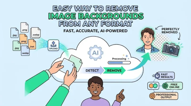 AI-powered background remover tool interface processing an image to remove the background automatically