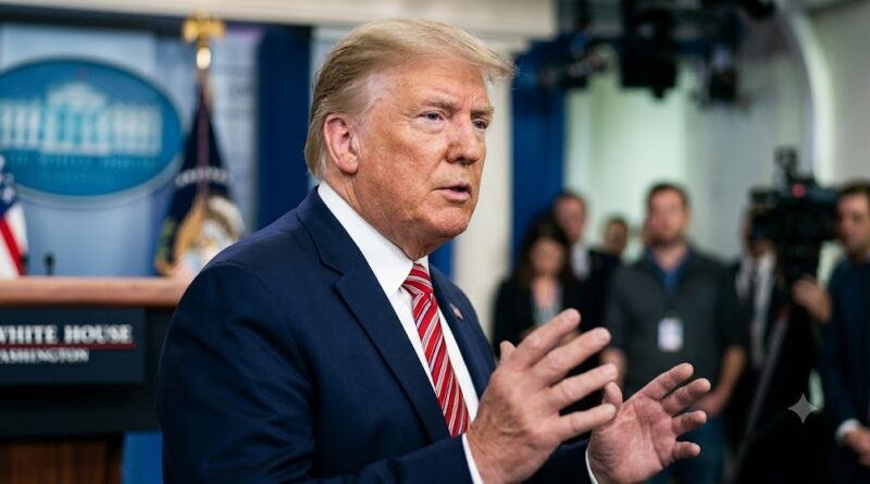 Donald Trump speaking at a press conference regarding Iran policy and trade tariffs.
